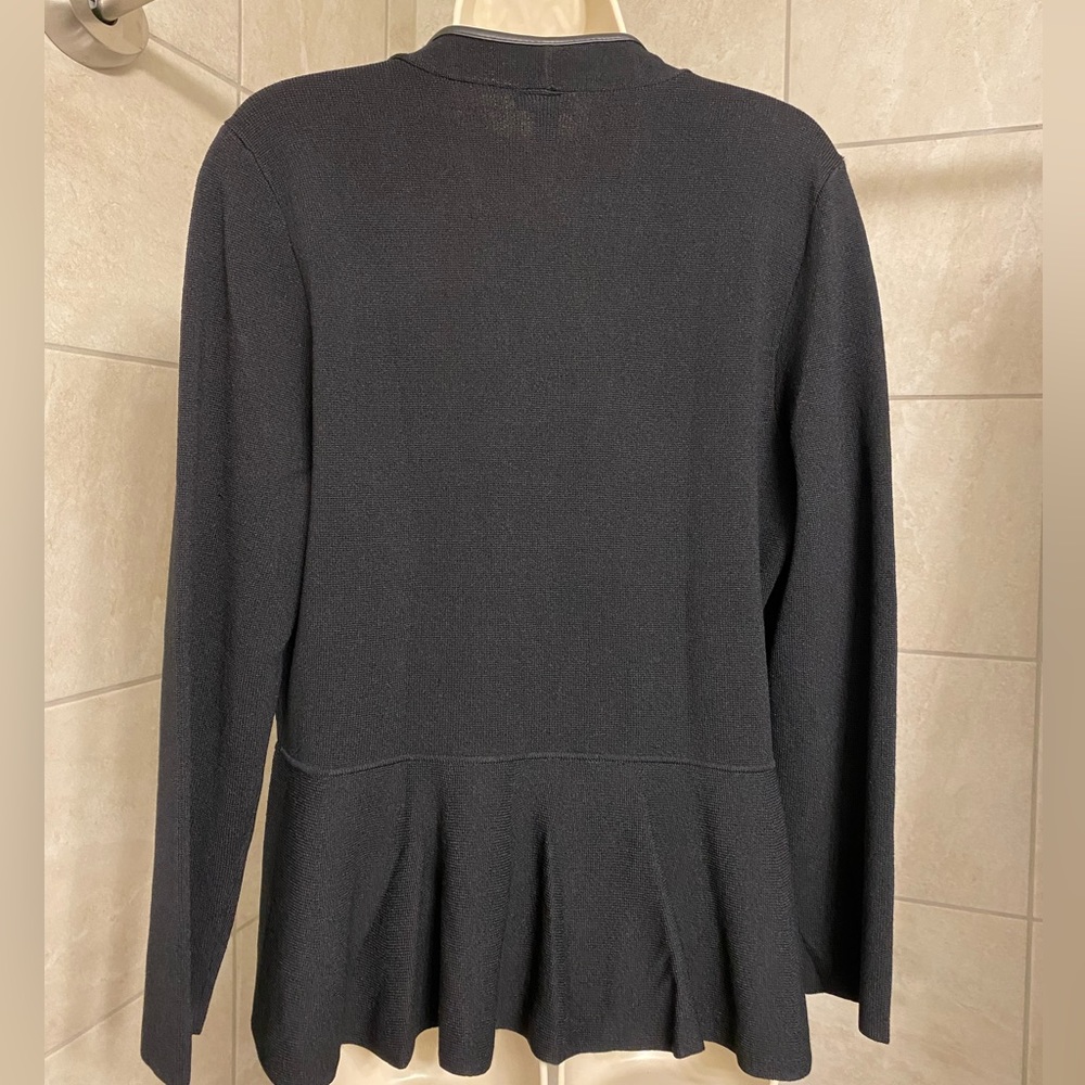 NWT Ann Taylor Factory lightweight black peplum sweater faux leather trim size L - Picture 5 of 5